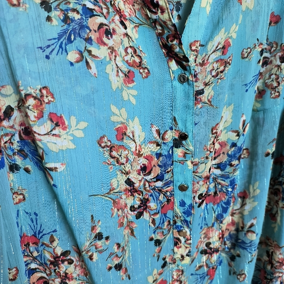 Sara Michelle Boho Floral Semi-Sheer V-Neck 3/4 Sleeve Blouse Size 1X - Picture 3 of 10